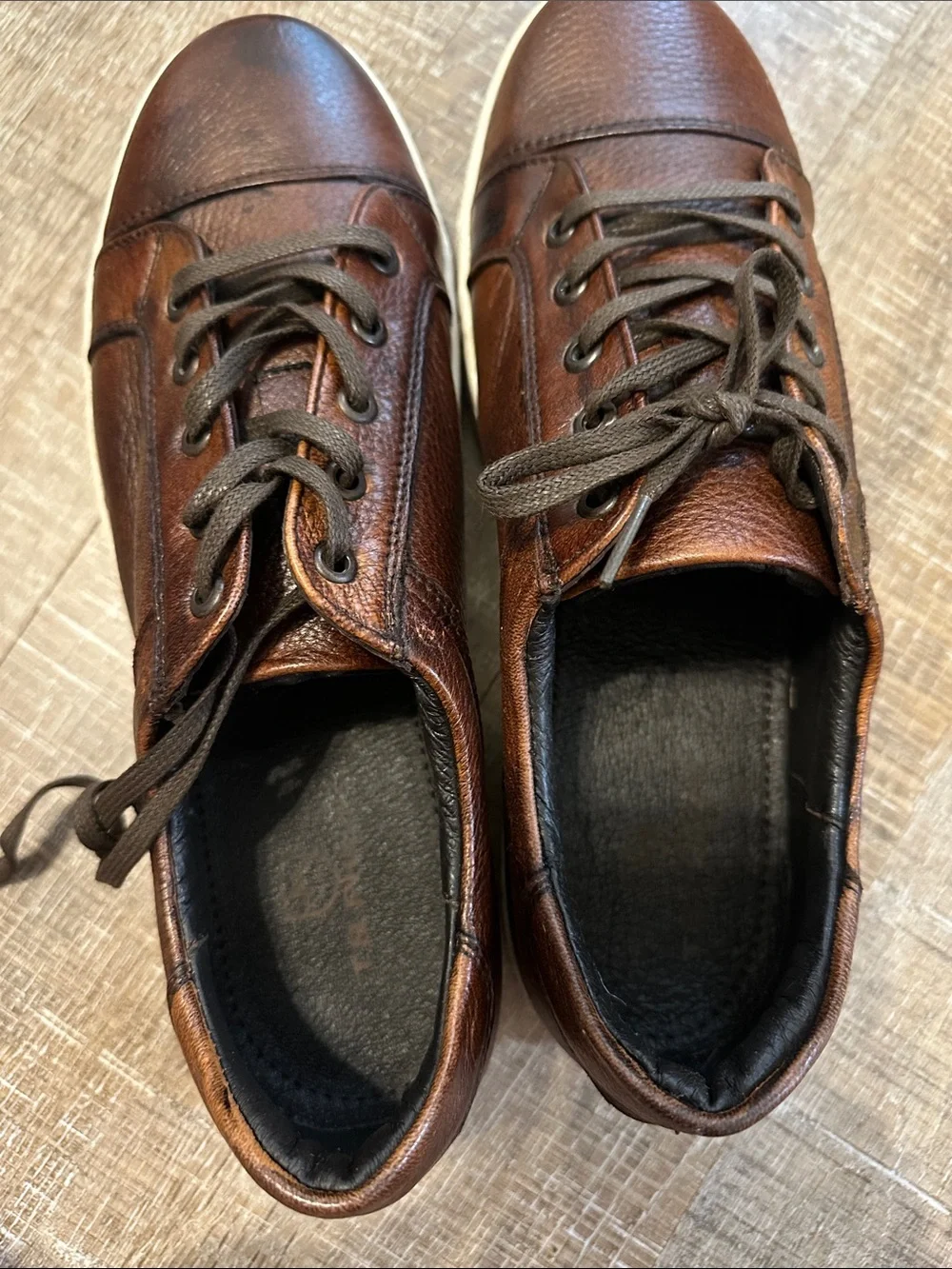 Genuine Deere Skin Brown Leather Lace-Up Sneakers with White Sole